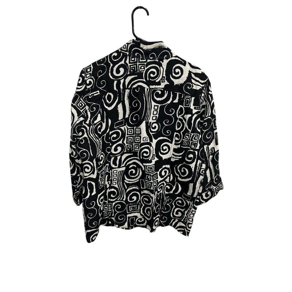 Ios Abstract Button Front Shacket Black White Sz … - image 2